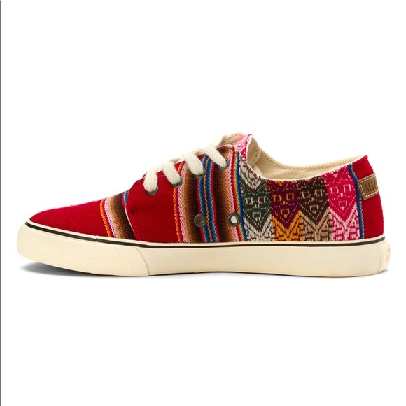 Aztec Red Low Top Handmade Festival Boho Sneakers - Picture 7 of 7